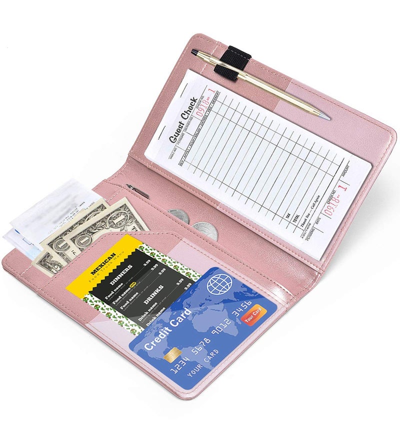 HerriaT Server Books for Waitress - Leather Waiter Book Server Wallet with Zipper Pocket, Cute Waitress Book&Waitstaff Organizer with Money Pocket Fit Server Apronï¼ˆClassic Rose Goldï¼‰ - Image 4
